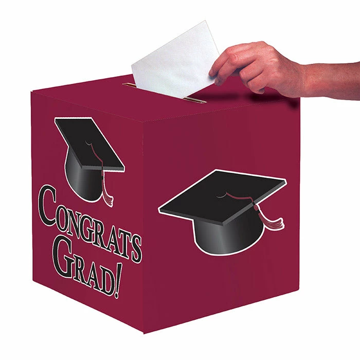 Creative Converting Graduation Party Supplies Graduation Card Box, Grad, 9" Burgundy