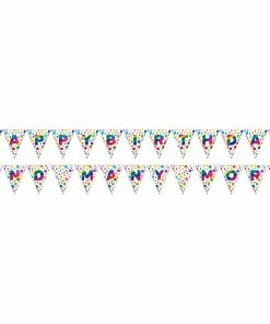 Creative Converting Kids Birthday Party Themes 2-Sided Pennant Banner, Rainbow Foil Birthday