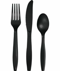 Creative Converting Black Assorted Cutlery Set, 18 Ct Solid Color Tableware