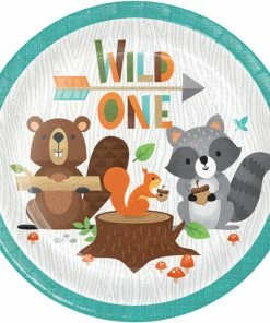 Creative Converting 1st Birthday Party Themes Wild One Woodland Dessert Plates, Pack Of 8