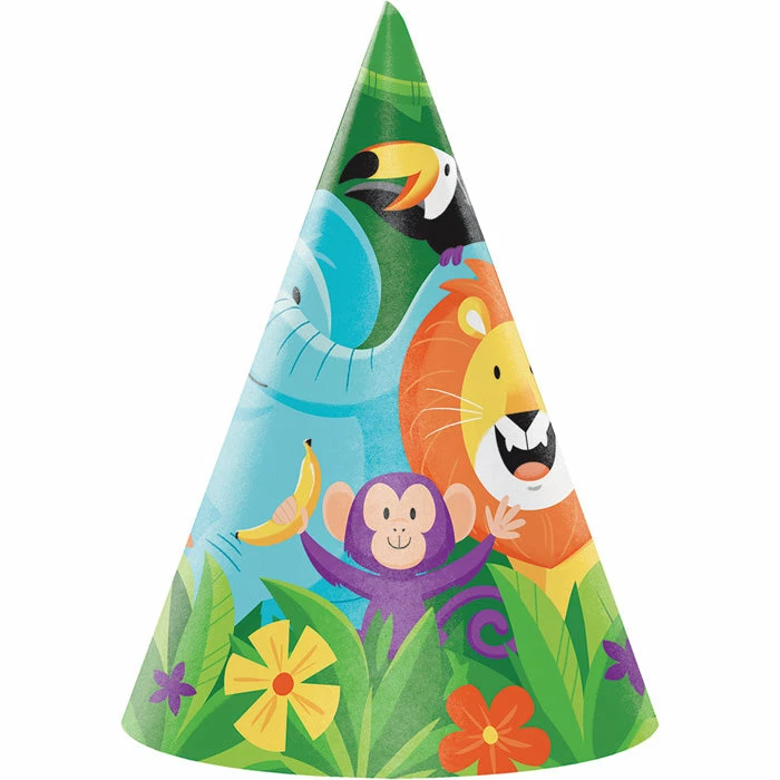 Creative Converting Kids Birthday Party Themes Jungle Safari Party Hats, 8 Ct