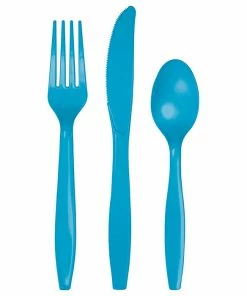 Creative Converting Turquoise Blue Assorted Plastic Cutlery, 24 Ct