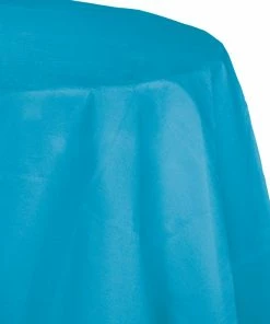 Creative Converting Turquoise Tablecover, Octy Round 82" Polylined Tissue Solid Color Tableware