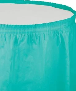 Creative Converting Solid Color Tableware Teal Lagoon Plastic Tableskirt, 14' X 29"