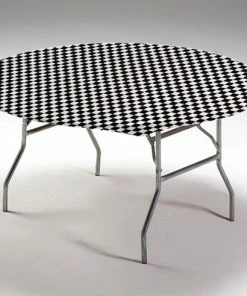 Creative Converting Stay Put Tablecover Black Check, 60"