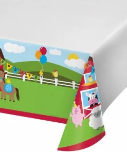 Creative Converting Farmhouse Fun Tablecover Plastic 54" X 108" Kids Birthday Party Themes