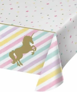 Creative Converting Unicorn Sparkle Plastic Tablecover All Over Print, 54" X 102"