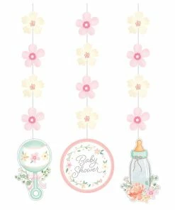 Creative Converting Farmhouse Floral Hanging Cutouts, 3 Ct Baby Showers