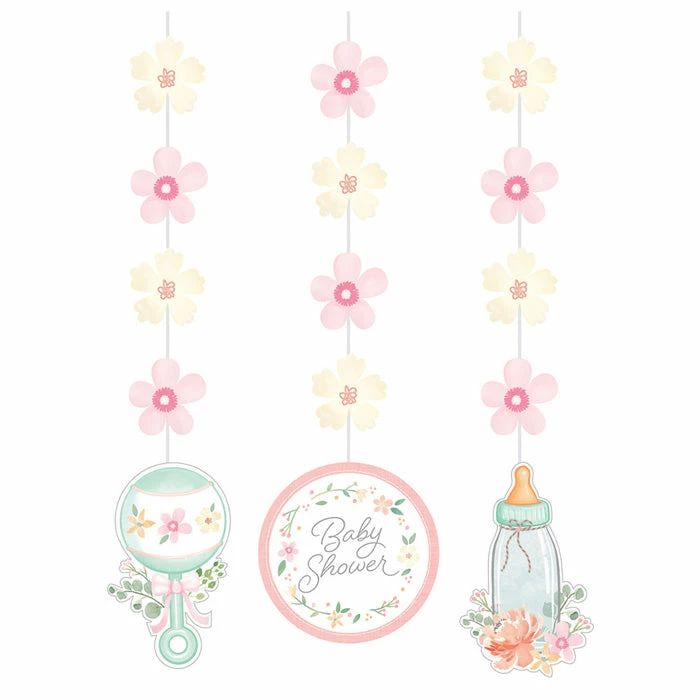 Creative Converting Farmhouse Floral Hanging Cutouts, 3 Ct Baby Showers