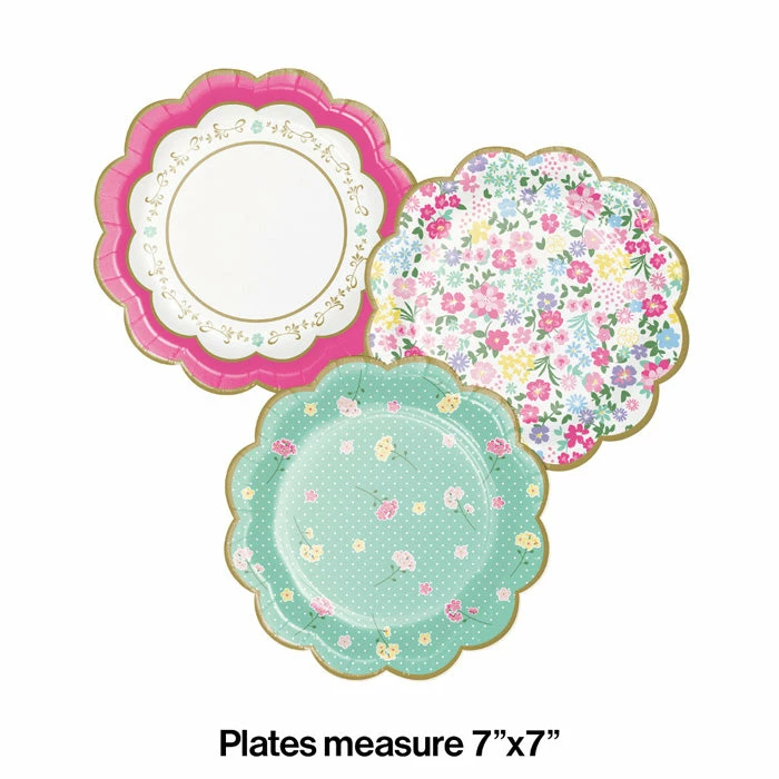 Creative Converting Floral Tea Party Scalloped Plate 7" Assorted Florals, 8 Ct