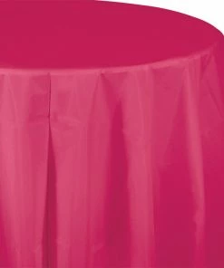 Creative Converting Hot Magenta Tablecover, Octy Round 82" Plastic Solid Color Tableware
