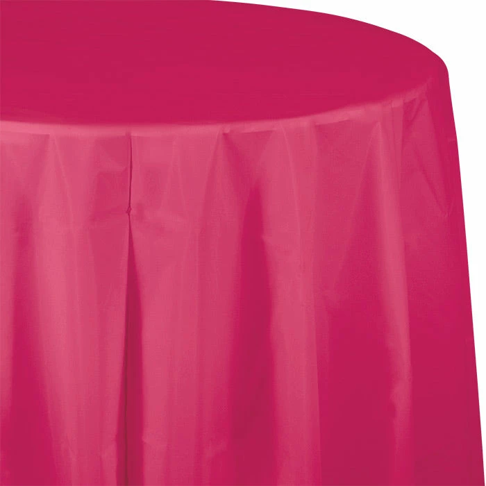 Creative Converting Hot Magenta Tablecover, Octy Round 82" Plastic Solid Color Tableware