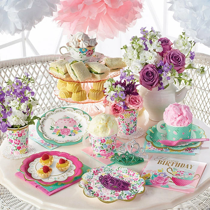 Creative Converting Kids Birthday Party Themes Floral Tea Party Paper Plates, 8 Ct
