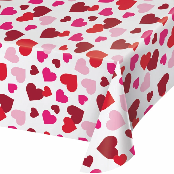 Creative Converting Valentine Plastic Tablecover, 54" X 102" All Over Print Valentine's Day Party Decorations