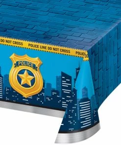 Creative Converting Police Party Plastic Tablecover All Over Print, 54" X 102"