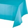 Creative Converting Solid Color Tableware Bermuda Blue Tablecover Plastic 54" X 108"