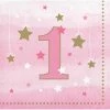 Creative Converting 1st Birthday Party Themes One Little Star Girl 1st Birthday Beverage Napkins, 16 Ct