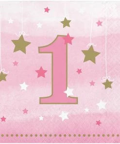 Creative Converting 1st Birthday Party Themes One Little Star Girl 1st Birthday Beverage Napkins, 16 Ct