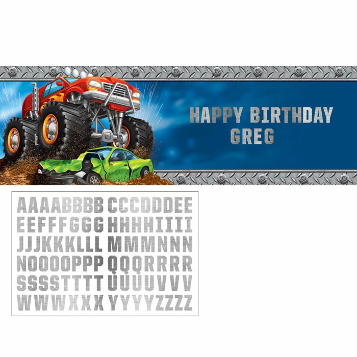 Creative Converting Kids Birthday Party Themes Monster Truck Rally Giant Party Banner With Stickers