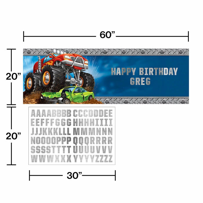 Creative Converting Kids Birthday Party Themes Monster Truck Rally Giant Party Banner With Stickers