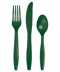 Creative Converting Solid Color Tableware Hunter Green Assorted Plastic Cutlery, 24 Ct