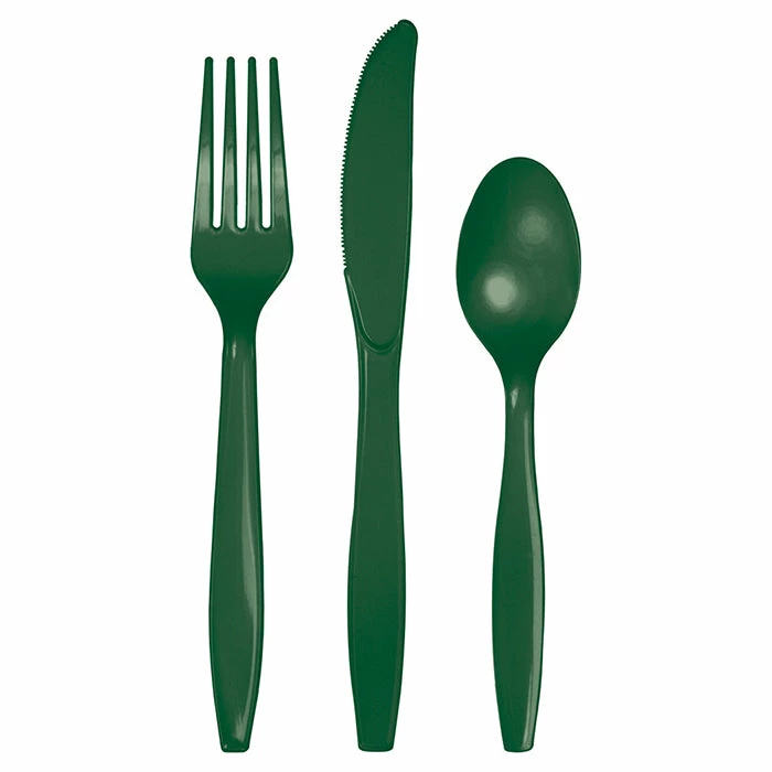 Creative Converting Solid Color Tableware Hunter Green Assorted Plastic Cutlery, 24 Ct