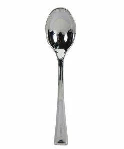Creative Converting Solid Color Tableware Metallic Silver Mini Spoons Boxed, 24 Ct