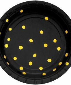Creative Converting Solid Color Tableware Black And Gold Foil Dot Dessert Plates, 8 Ct