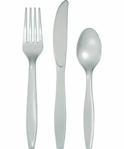 Creative Converting Solid Color Tableware Shimmering Silver Cutlery, 18 Ct