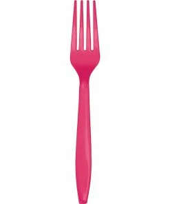 Creative Converting Solid Color Tableware Hot Magenta Pink Plastic Forks, 50 Ct