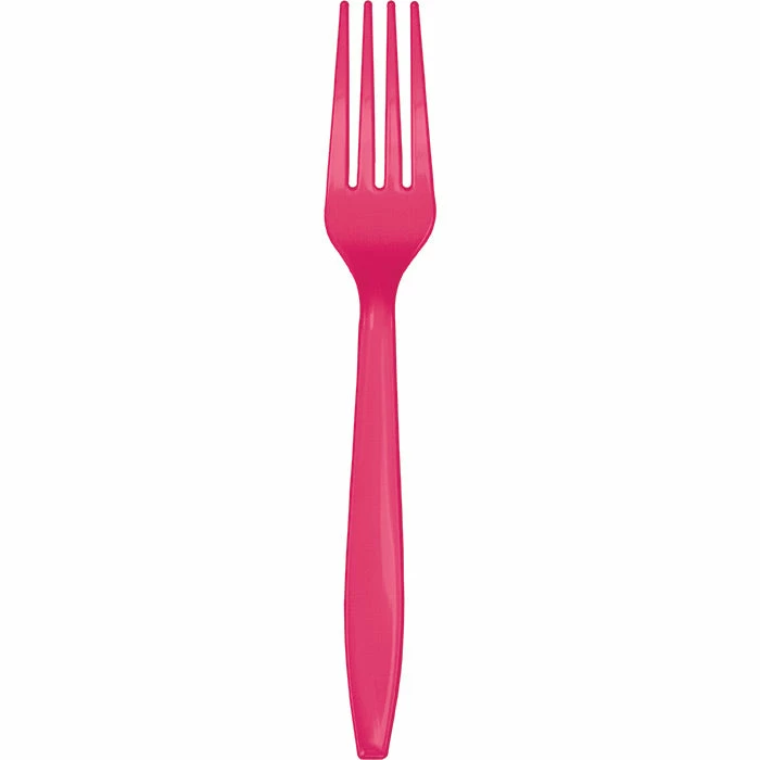 Creative Converting Solid Color Tableware Hot Magenta Pink Plastic Forks, 50 Ct