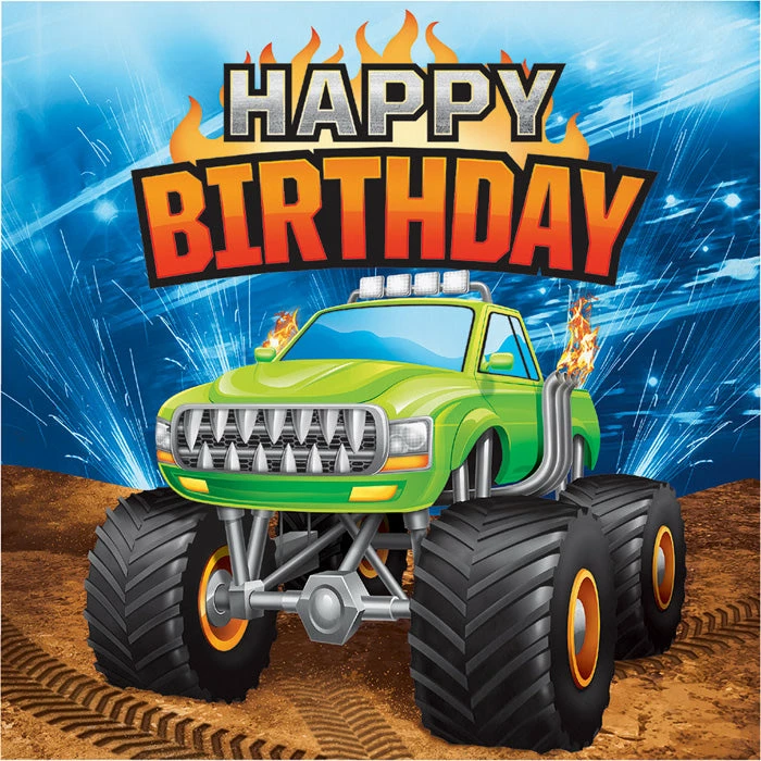 Creative Converting Kids Birthday Party Themes Monster Truck Rally Napkins, 16 Ct