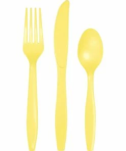 Creative Converting Solid Color Tableware Mimosa Yellow Assorted Plastic Cutlery, 24 Ct