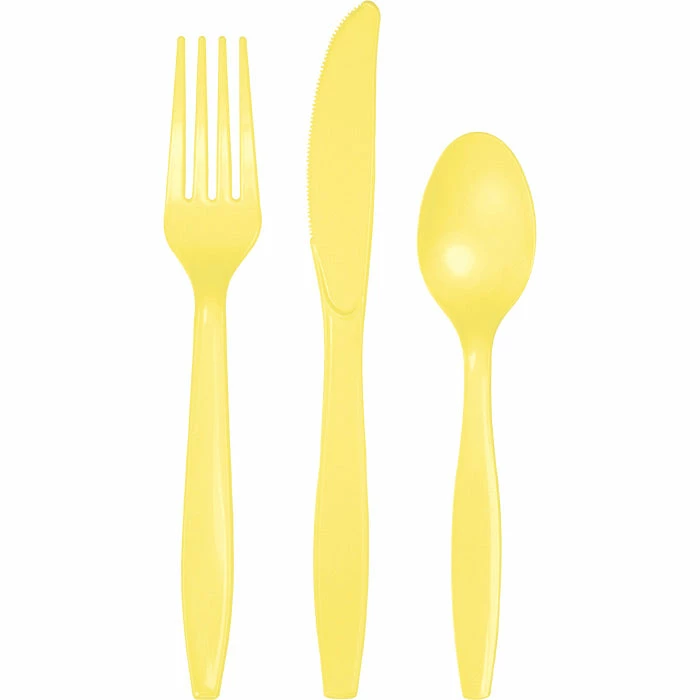 Creative Converting Solid Color Tableware Mimosa Yellow Assorted Plastic Cutlery, 24 Ct