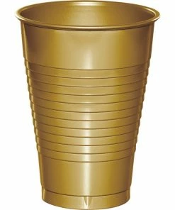 Creative Converting Solid Color Tableware Glittering Gold 12 Oz Plastic Cups, 20 Ct