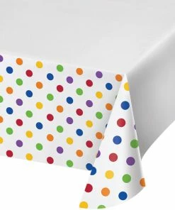 Creative Converting Dots & Stripes Plastic Tablecover Border Print, 54" X 102"