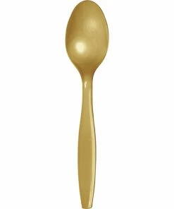 Creative Converting Solid Color Tableware Glittering Gold Plastic Spoons, 24 Ct