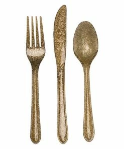 Creative Converting Christmas Party Supplies Glitz Gold Plastic Cutlery Set, 24 Ct