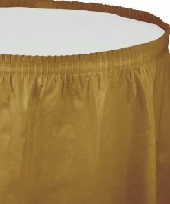 Creative Converting Glittering Gold Plastic Tableskirt, 14' X 29"