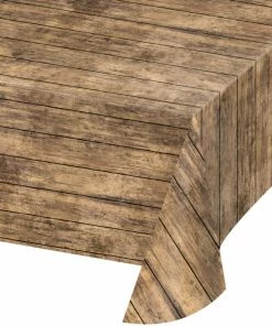 Creative Converting Wood Grain Plastic Table Cover, 54" X 108"