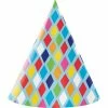 Creative Converting Bright Birthday Party Hats, 8 Ct
