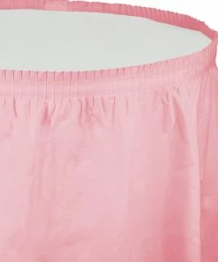 Creative Converting Solid Color Tableware Classic Pink Plastic Tableskirt, 14' X 29