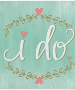 Creative Converting Bridal And Wedding Mint To Be Beverage Napkins, I Do, 16 Ct