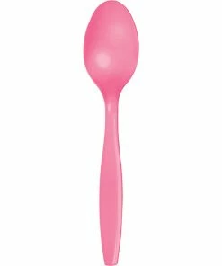 Creative Converting Solid Color Tableware Candy Pink Plastic Spoons, 24 Ct