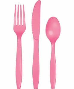 Creative Converting Solid Color Tableware Candy Pink Assorted Cutlery, 18 Ct