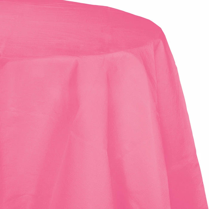 Creative Converting Solid Color Tableware Candy Pink Tablecover, Octy Round 82" Polylined Tissue