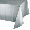 Creative Converting Solid Color Tableware Shimmering Silver Plastic Tablecover 54" X 108"