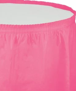 Creative Converting Candy Pink Plastic Tableskirt, 14' X 29" Solid Color Tableware