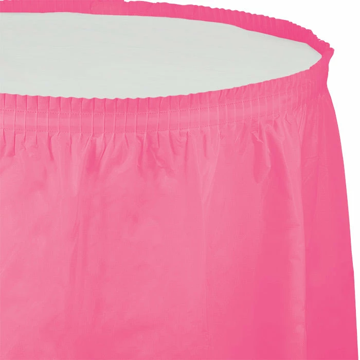 Creative Converting Candy Pink Plastic Tableskirt, 14' X 29" Solid Color Tableware
