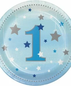 Creative Converting 1st Birthday Party Themes One Little Star Boy 1st Birthday Dessert Plates, 8 Ct